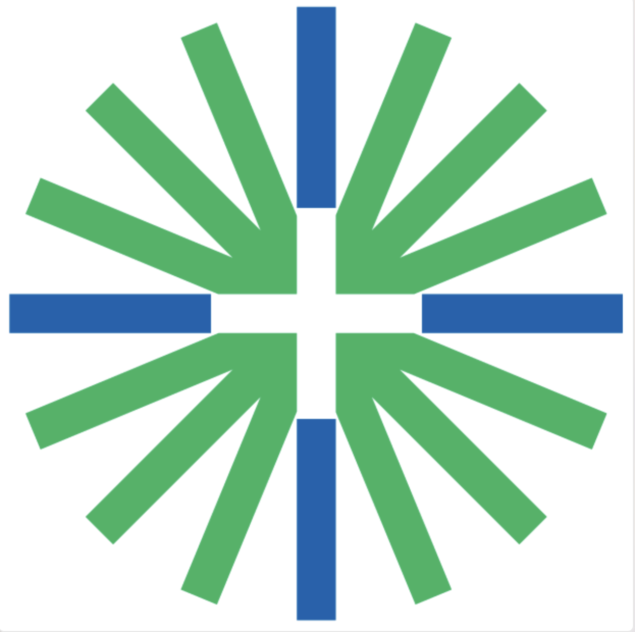 Logotyp med blå, grön och vit färg.