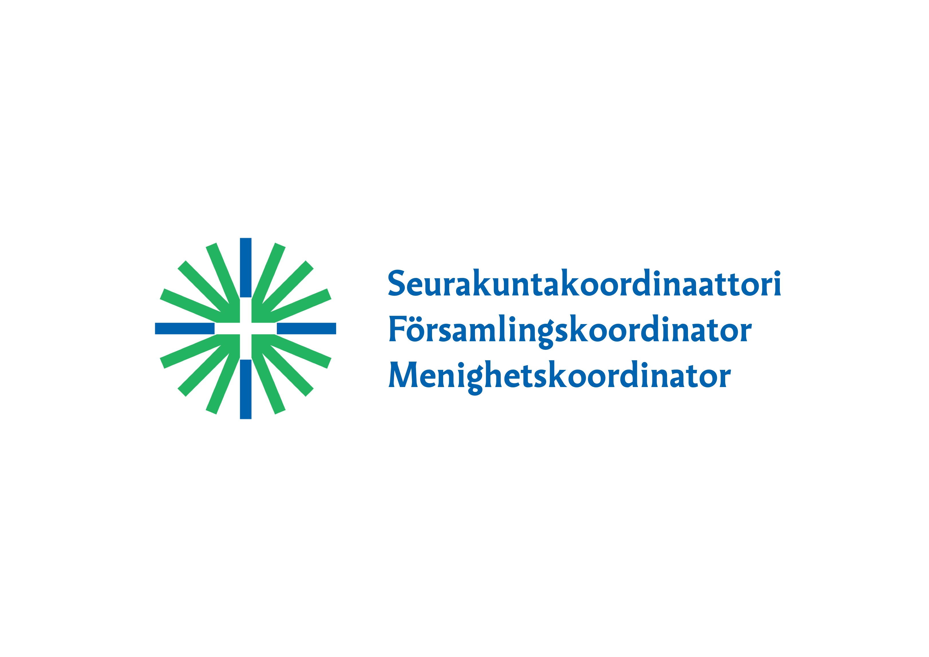 Församlingens logotyp och på högre sidan står texten: seurakuntakoordinaattori, församlingskoordinator, men...