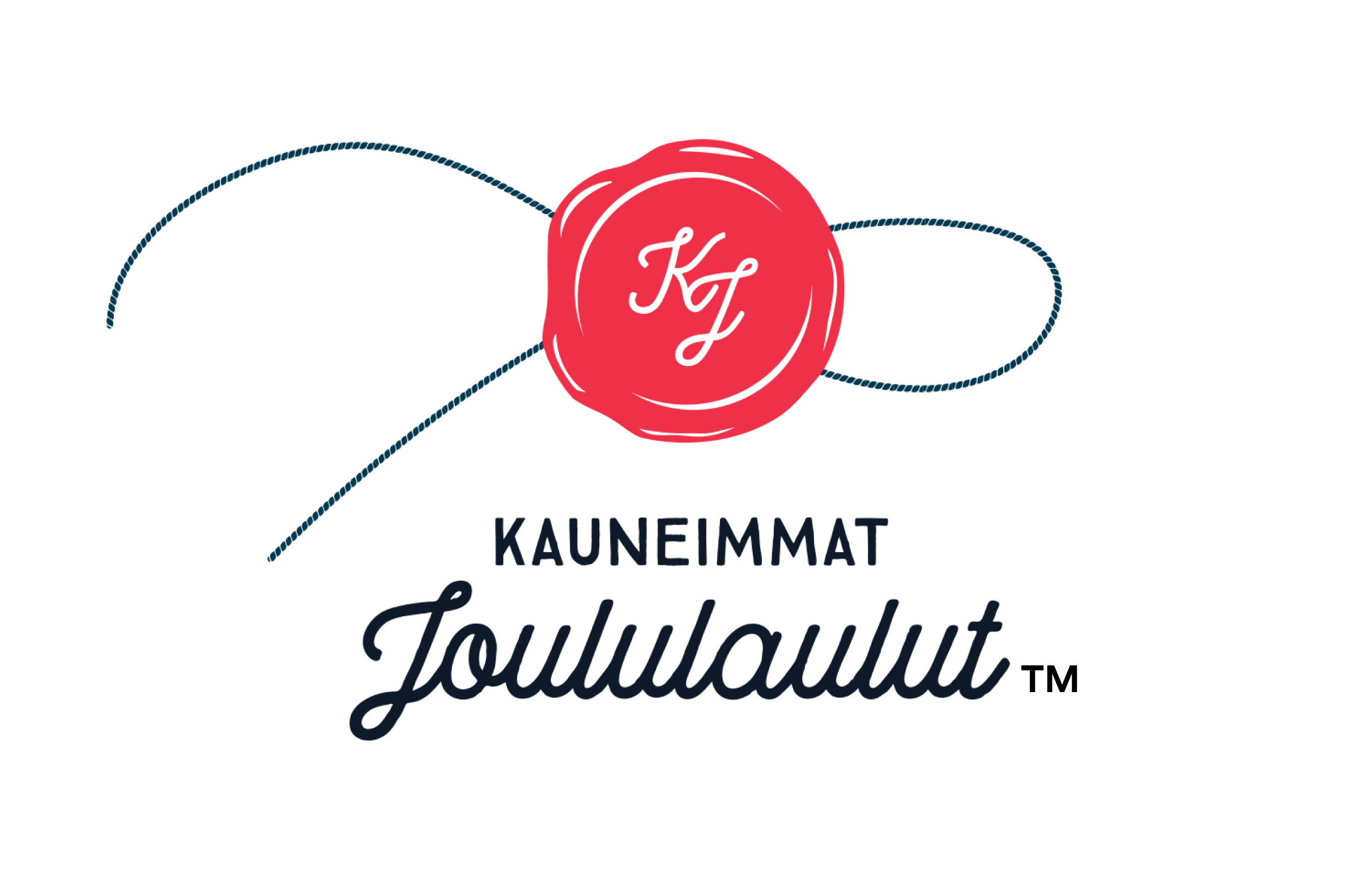 Bergen: Kauneimmat Joululaulut (De vackraste julsångerna på finska) Laulutilaisuuden tunnuskuva. Lahjanauhan päälle on leimattu punainen sinetti, jossa kirjaimet K ja J.